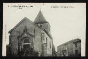 ouvrir dans la visionneuse : Légende inscrite sur la carte postale : 6 St-MARCEL-EN-DOMBES (Ain) - L Eglise et l entrée du village