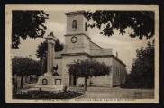 ouvrir dans la visionneuse : Légende inscrite sur la carte postale : 396 - DIVONNE-les-BAINS - Monument aux Héros de la guerre et église paroissiale