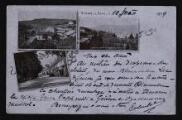 1 vue Légende inscrite sur la carte postale : Village de Divonne. Villa des Bain et Château de Divonne. Vieux et Nouveaux Bain 5 Fi 143-224